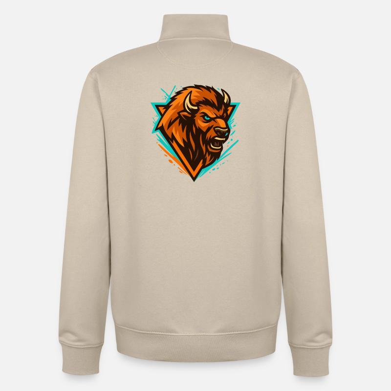 Logo de la Tempête d’Ours Turquoise Orange - Sweat zippé unisexe en coton bio Stanley/Stella - beige crème
