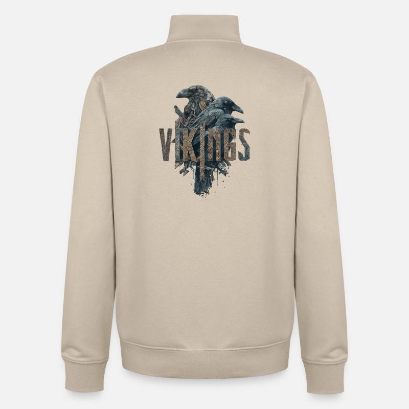Odin-Corbeaux-Vikings-Épée-Edda - Sweat zippé unisexe en coton bio Stanley/Stella - beige crème