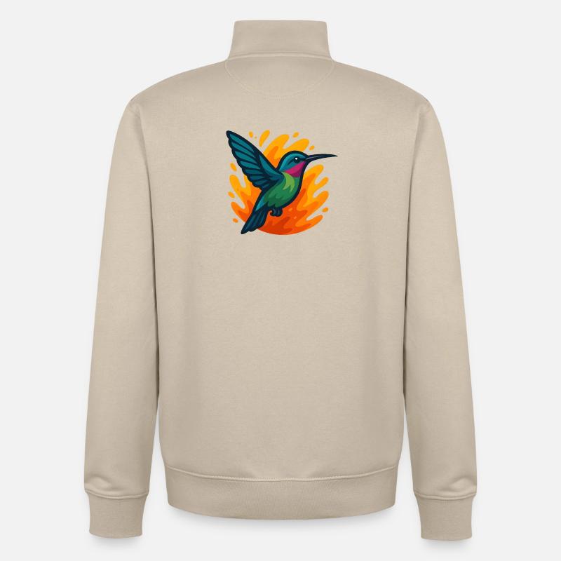 Bunter Kolibri vor flammendem Hintergrund - Unisex Organic Zip Sweatshirt von Stanley/Stella - Cremebeige