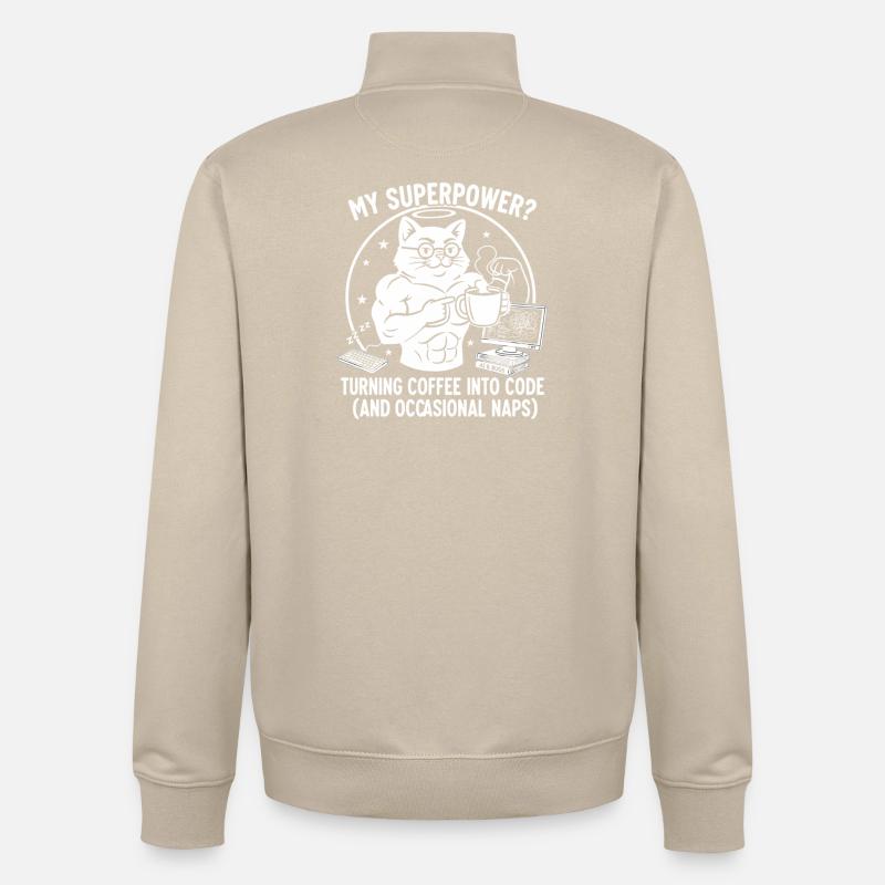 T-shirt Chat Codage Drôle - Superkraft Coffee - Sweat zippé unisexe en coton bio Stanley/Stella - beige crème