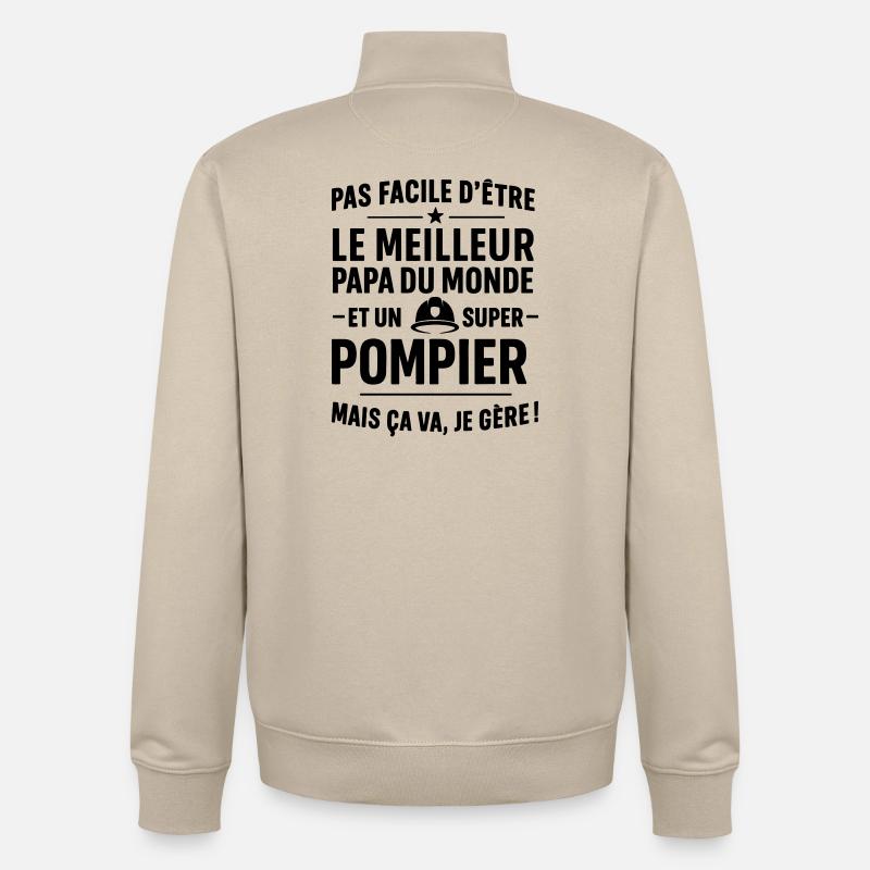 Pompier – Super Papa Pompier - Sweat zippé unisexe en coton bio Stanley/Stella - beige crème