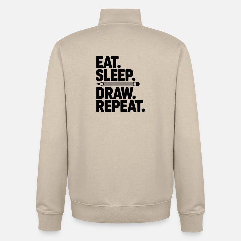 Manger. Dormir. Dessiner. Répéter. - Sweat zippé unisexe en coton bio Stanley/Stella - beige crème