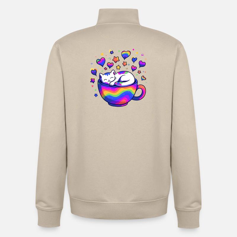 Rainbow Cat in Mug - Unisex Organic Zip Sweatshirt by Stanley/Stella - desert dust