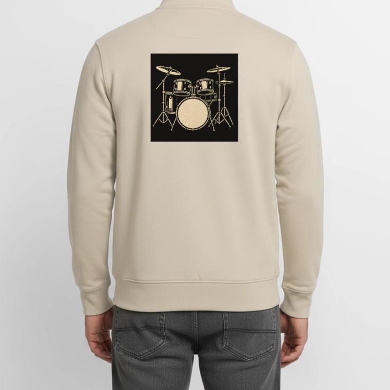 Black Silver Drumset Illustration Unisex Organic Zip Sweatshirt by Stanley/Stella
