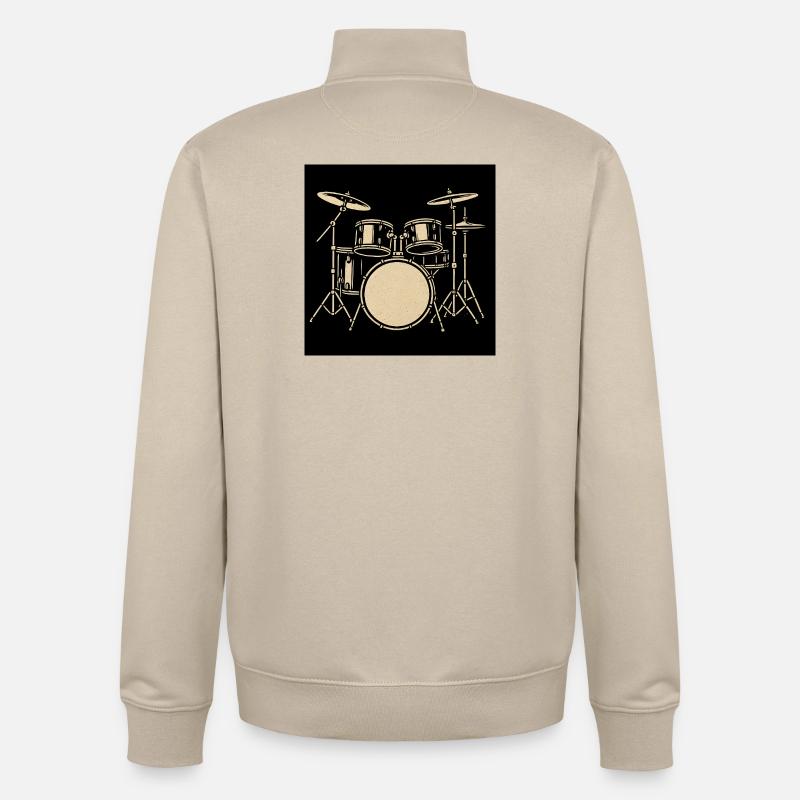 Black Silver Drumset Illustration - Unisex Organic Zip Sweatshirt by Stanley/Stella - desert dust
