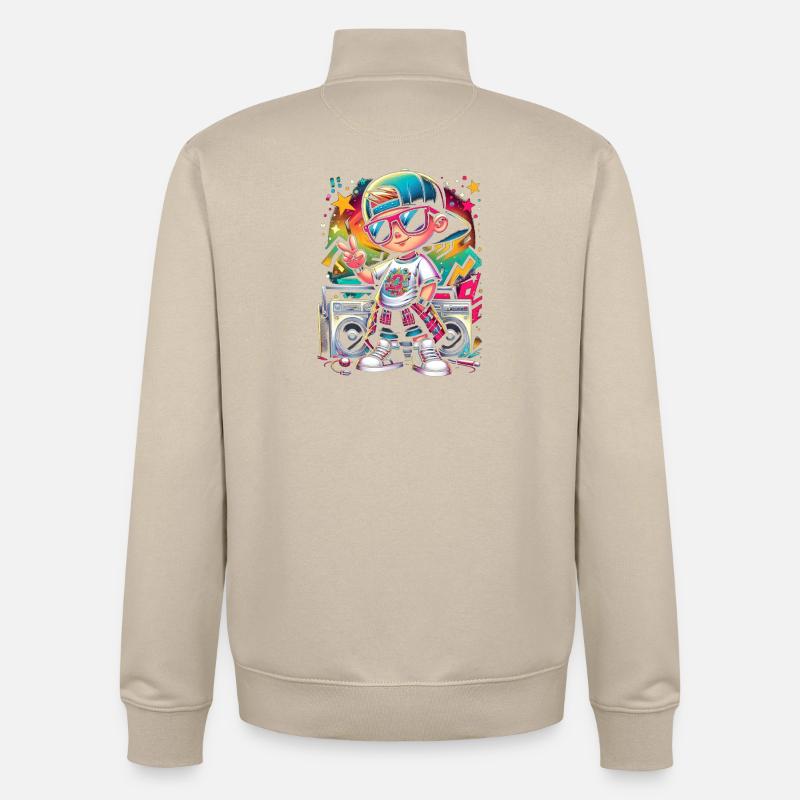 Illustration d’artiste graffiti cool hip hop - Sweat zippé unisexe en coton bio Stanley/Stella - beige crème