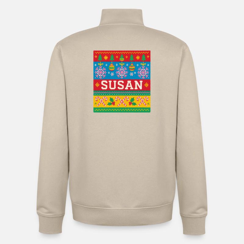 Art de Noël personnalisé de Susan - Sweat zippé unisexe en coton bio Stanley/Stella - beige crème