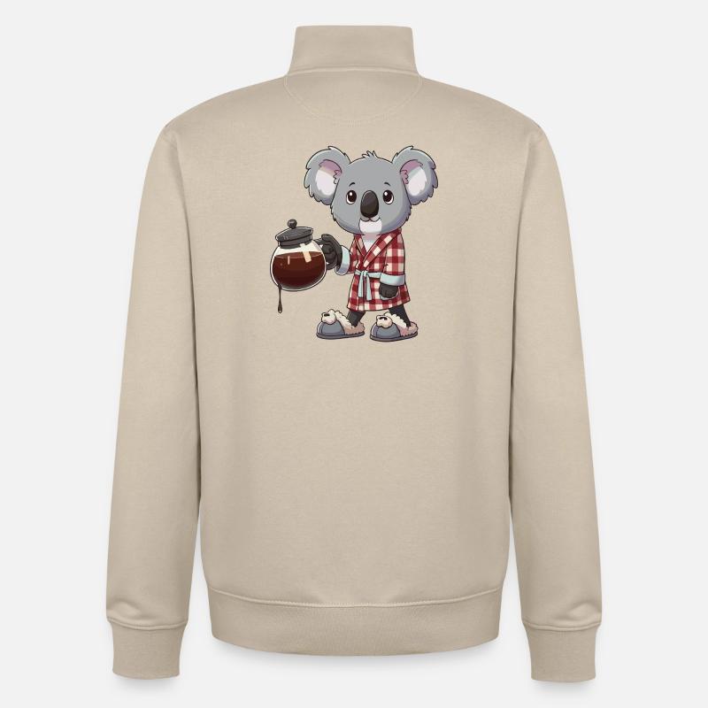 Funny Koala Coffee Lover Cozy Bathrobe - Unisex Organic Zip Sweatshirt by Stanley/Stella - desert dust