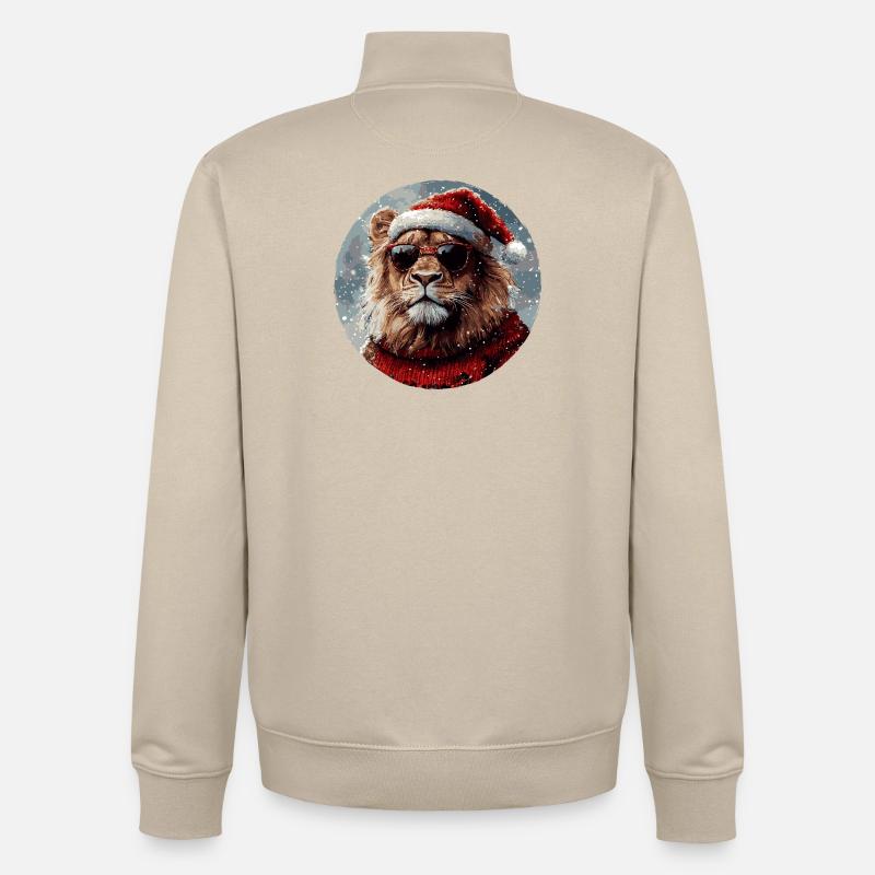 Lion Noël drôle, cool - Sweat zippé unisexe en coton bio Stanley/Stella - beige crème