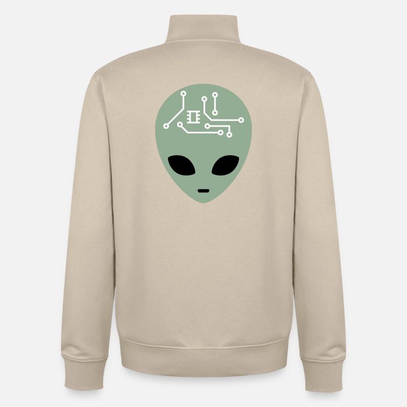Alien Head avec circuits (trois couleurs) - Sweat zippé unisexe en coton bio Stanley/Stella - beige crème