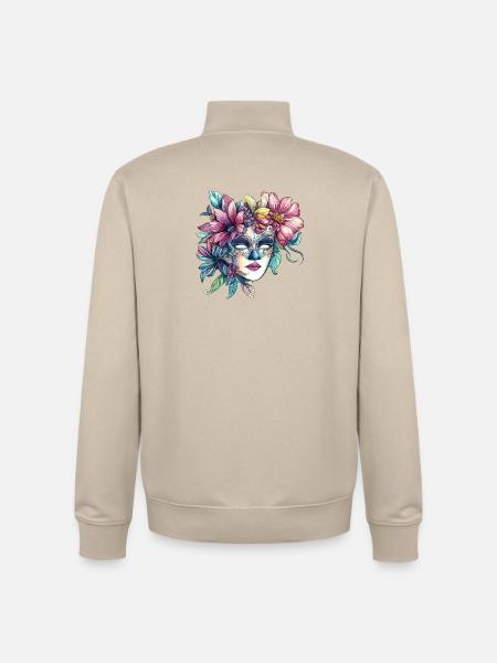 Blumenmaske im Maskenball-Stil - Unisex Organic Zip Sweatshirt von Stanley/Stella - Cremebeige