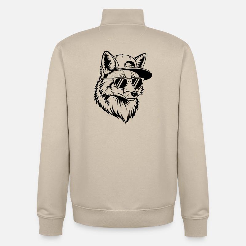 Cool fox with cap and sunglasses - Unisex Organic Zip Sweatshirt by Stanley/Stella - desert dust