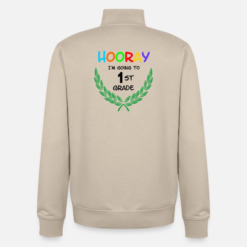 Hourra, je vais en CP ** - Sweat zippé unisexe en coton bio Stanley/Stella - beige crème
