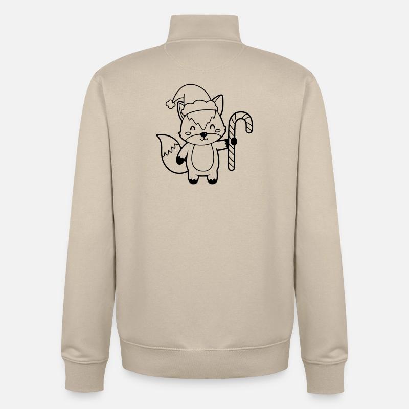 Christmas Fox with Candy Cane Illustration - Unisex Organic Zip Sweatshirt by Stanley/Stella - desert dust