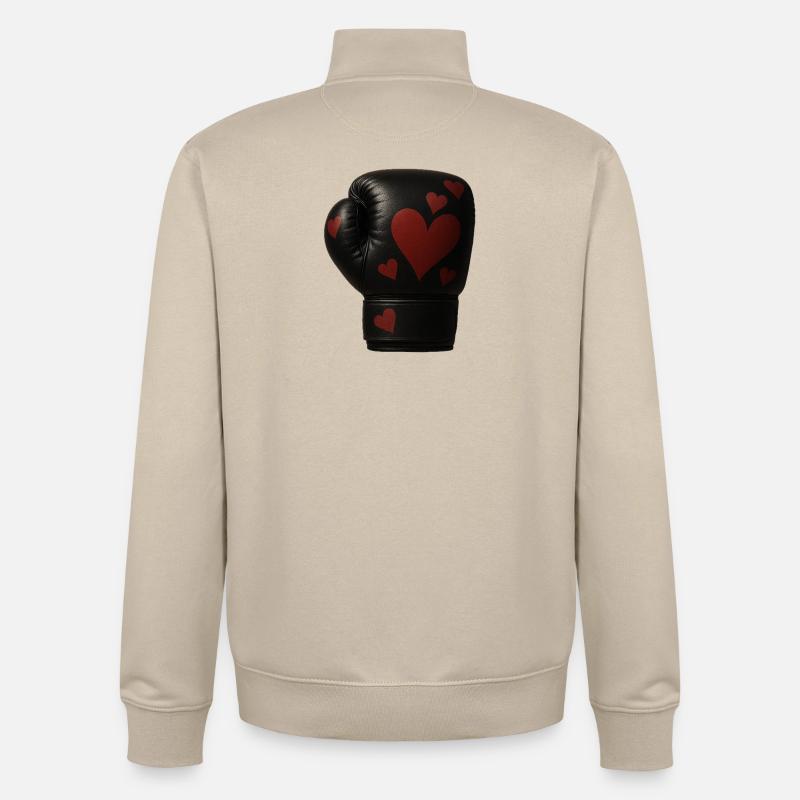 Gant de boxe avec des cœurs - Sweat zippé unisexe en coton bio Stanley/Stella - beige crème