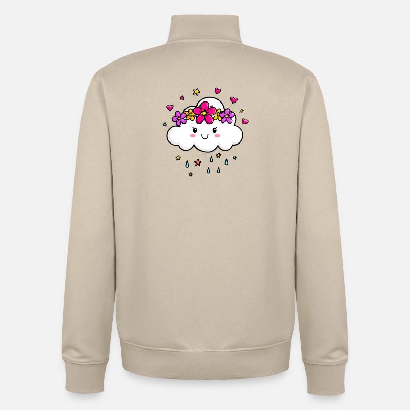 Nuage avec couronne de fleurs - Sweat zippé unisexe en coton bio Stanley/Stella - beige crème