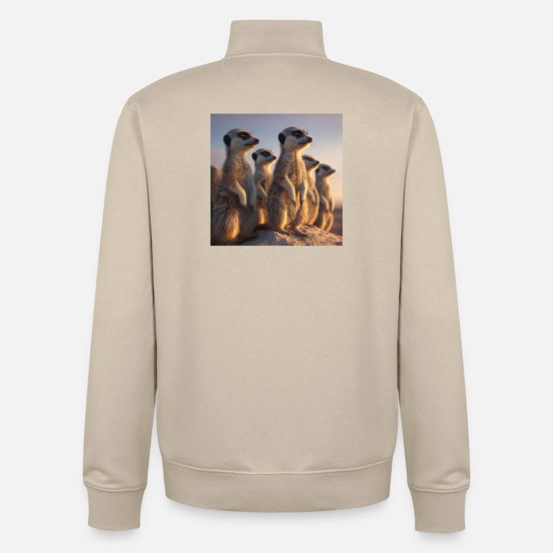Wachsame Meerkatzen im Abendlicht Erdmännchen - Unisex Organic Zip Sweatshirt von Stanley/Stella - Cremebeige