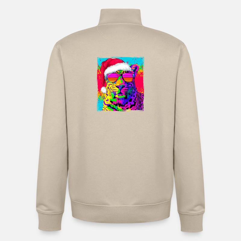 Portrait de Noël du léopard - Sweat zippé unisexe en coton bio Stanley/Stella - beige crème