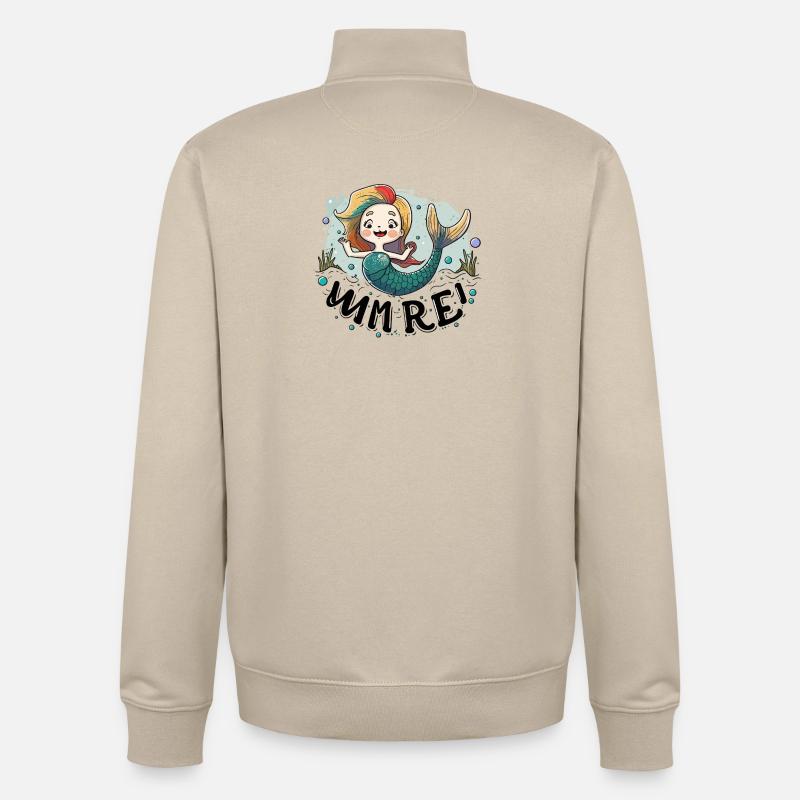 Illustration de la sirène arc-en-ciel éclaboussurée - Sweat zippé unisexe en coton bio Stanley/Stella - beige crème