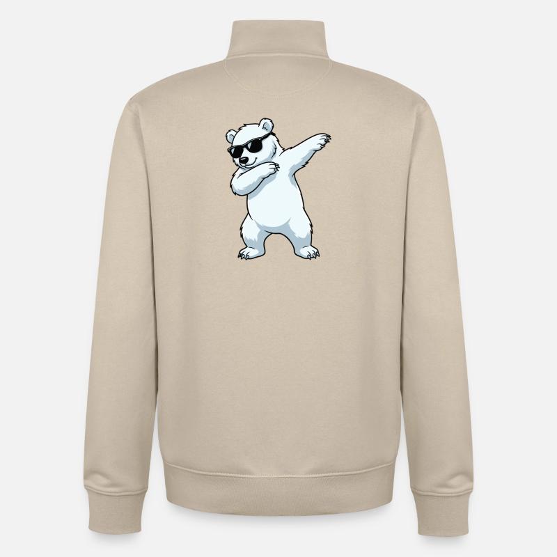 Dessin animé Dab Polar Bear - Sweat zippé unisexe en coton bio Stanley/Stella - beige crème