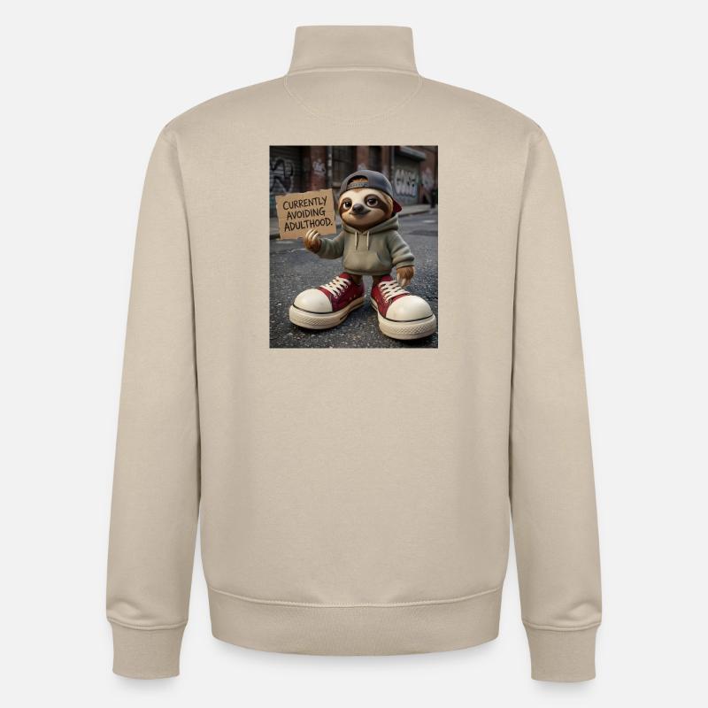 Funny Sloth Avoiding Adulthood • Urban Style - Unisex Organic Zip Sweatshirt by Stanley/Stella - desert dust