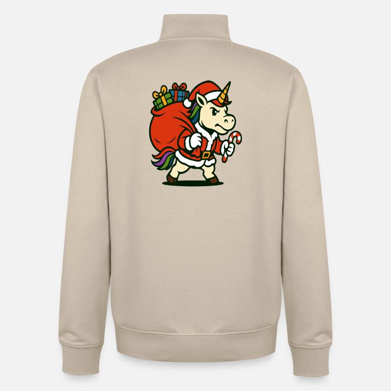 Starker Weihnachtsmann-Einhorn mit Geschenktüte - Unisex Organic Zip Sweatshirt von Stanley/Stella - Cremebeige
