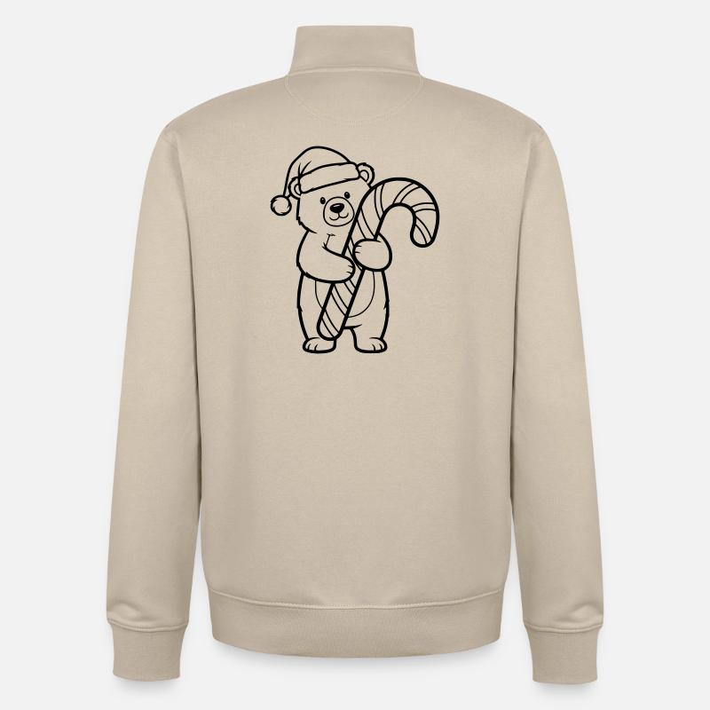 Cute Christmas Bear with Candy Cane - Unisex Organic Zip Sweatshirt by Stanley/Stella - desert dust