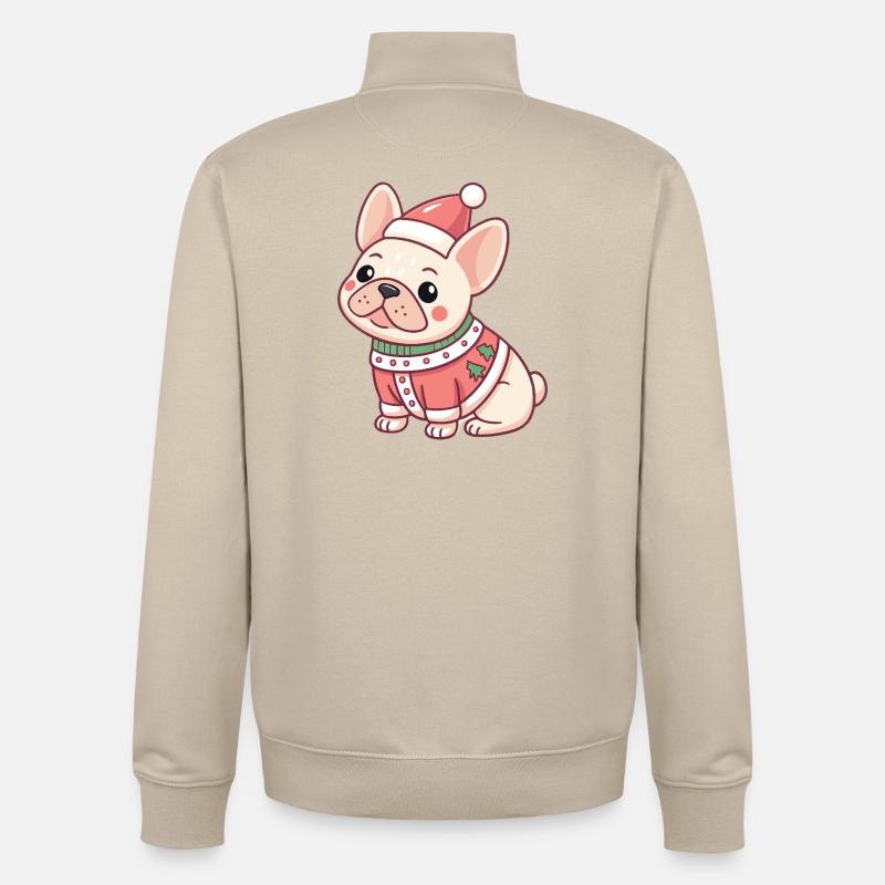 Weihnachtswelpe im roten Pullover - Unisex Organic Zip Sweatshirt von Stanley/Stella - Cremebeige