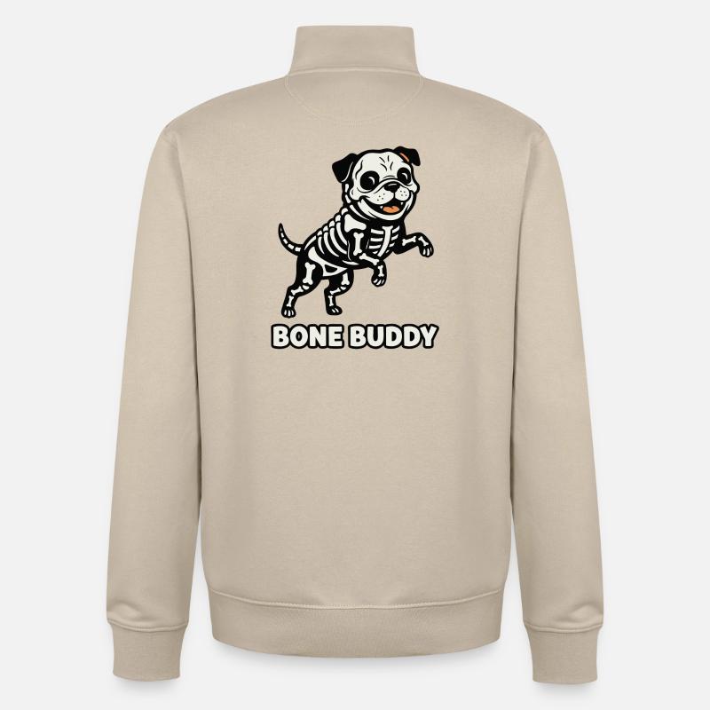 Chien Bone Buddy - Sweat zippé unisexe en coton bio Stanley/Stella - beige crème