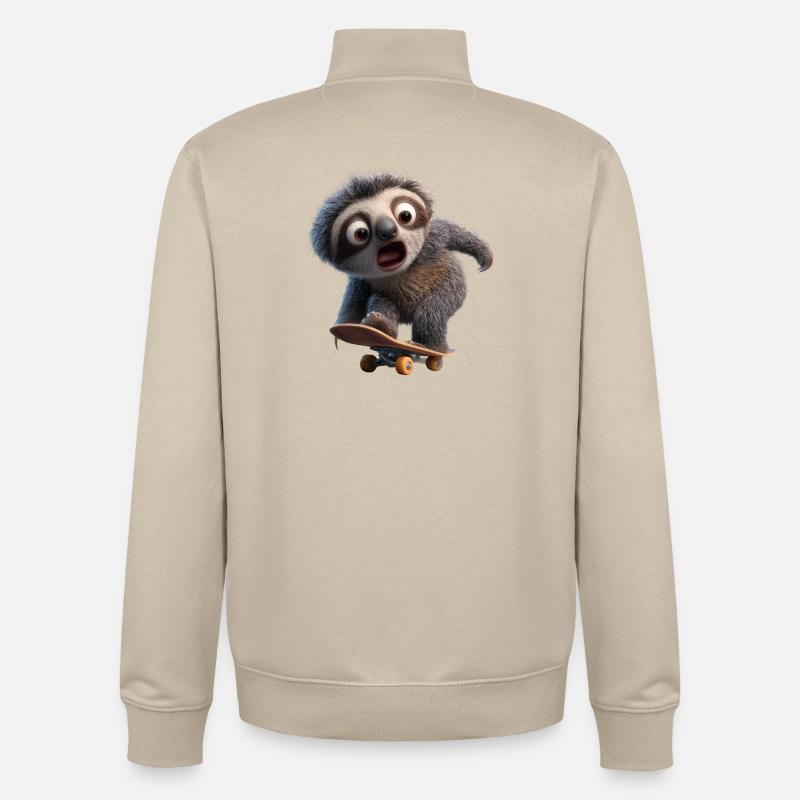 Faultier auf Skateboard Lustig Langsam Cool - Unisex Organic Zip Sweatshirt von Stanley/Stella - Cremebeige