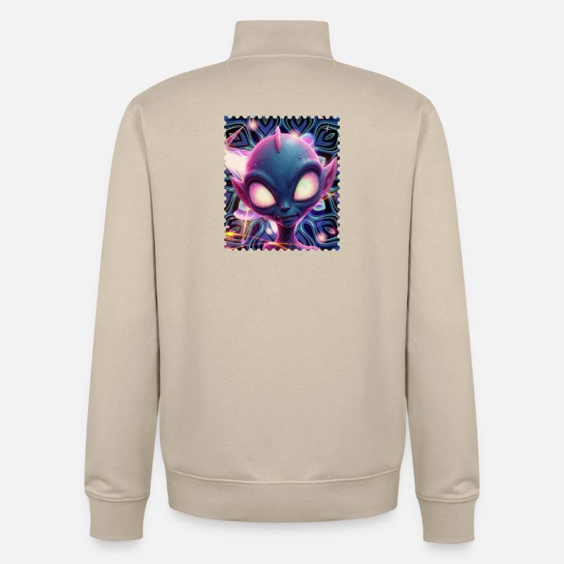 Portrait d’extraterrestre néon dans Psychedelicht - Sweat zippé unisexe en coton bio Stanley/Stella - beige crème