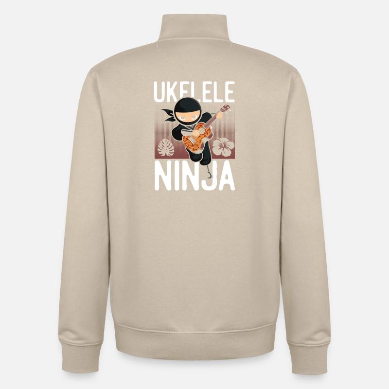 Ukulélé hawaïen ukulélé ninja - Sweat zippé unisexe en coton bio Stanley/Stella - beige crème