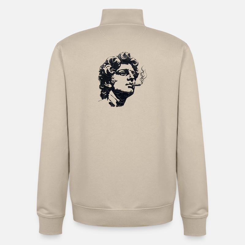 Antike Statue raucht Zigarette – Dark Art - Unisex Organic Zip Sweatshirt von Stanley/Stella - Cremebeige