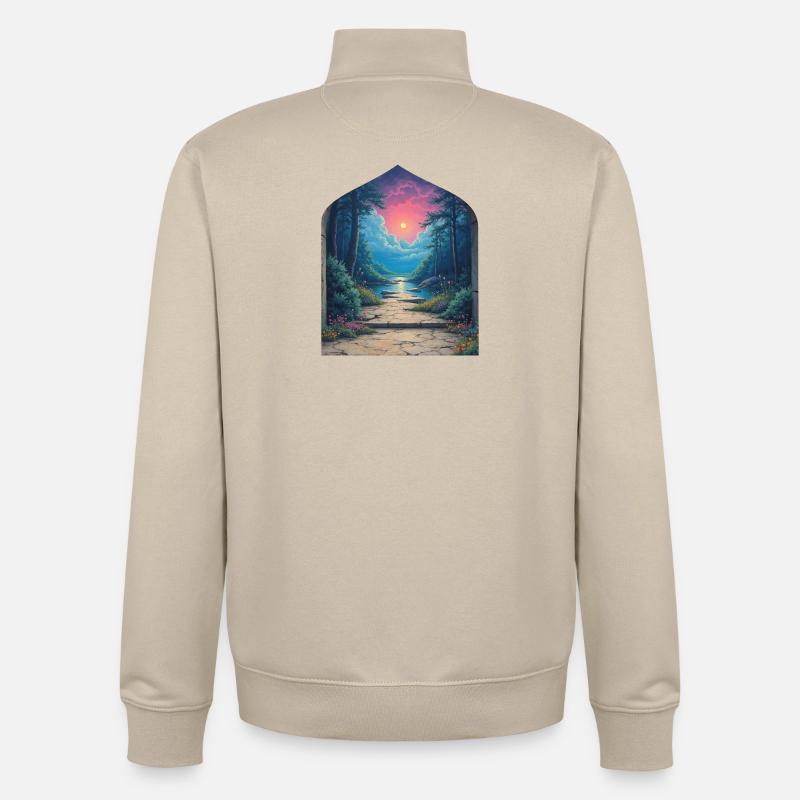 Portail du coucher de soleil dans le paysage forestier - Sweat zippé unisexe en coton bio Stanley/Stella - beige crème