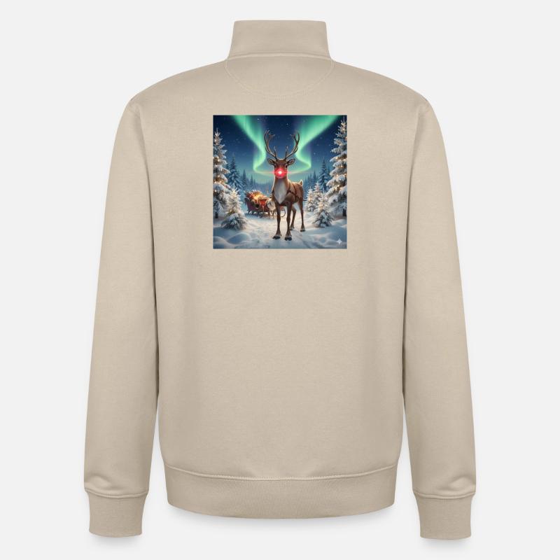 Rodolphe dans la forêt polaire - Sweat zippé unisexe en coton bio Stanley/Stella - beige crème