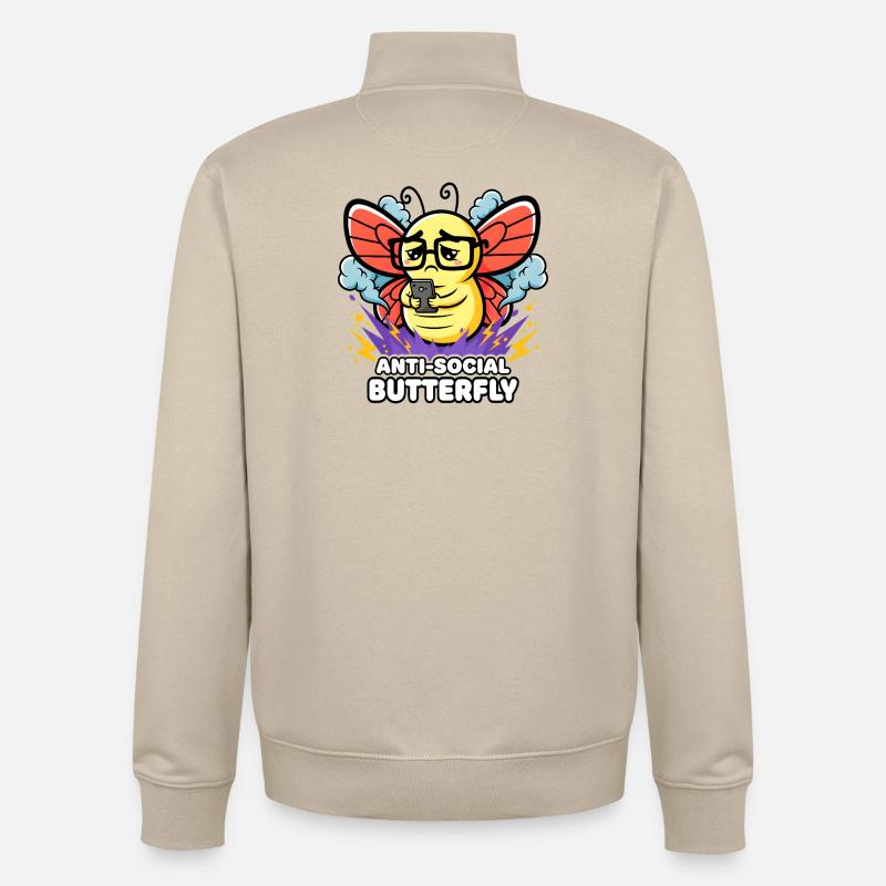 Design papillon antisocial pour introvertis - Sweat zippé unisexe en coton bio Stanley/Stella - beige crème