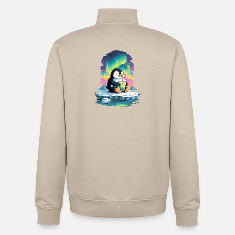 Pinguin am Eis mit Neon-Aurora - Unisex Organic Zip Sweatshirt von Stanley/Stella - Cremebeige