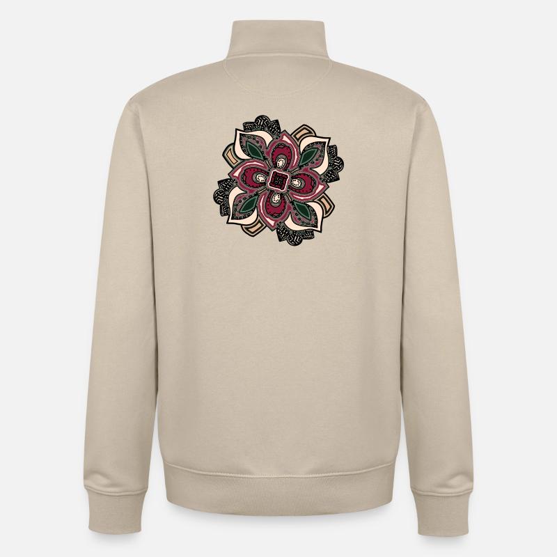 Boho Mandala Blossom Rose Vert - Sweat zippé unisexe en coton bio Stanley/Stella - beige crème