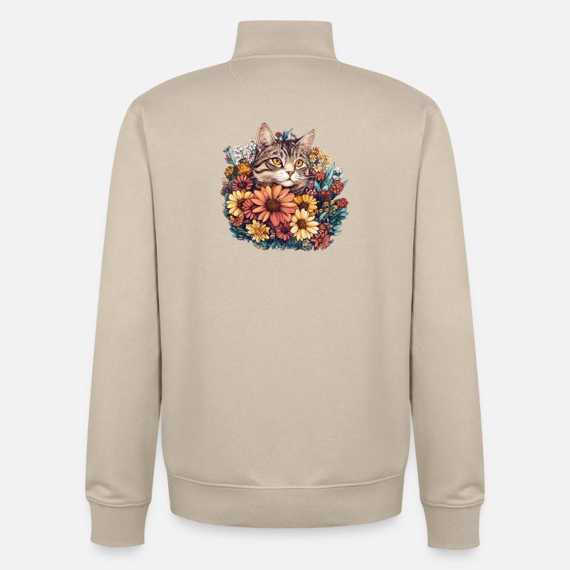 Chat dans une couronne de fleurs - Sweat zippé unisexe en coton bio Stanley/Stella - beige crème