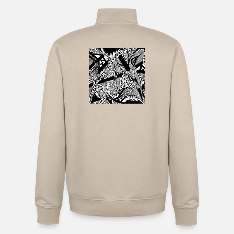 Design abstrait noir et blanc n°4 - Sweat zippé unisexe en coton bio Stanley/Stella - beige crème