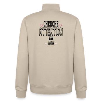 Cherche Attention en CDI - Sweat zippé unisexe en coton bio Stanley/Stella - beige crème - Dos - AI Model Male 185 dark (185cm)