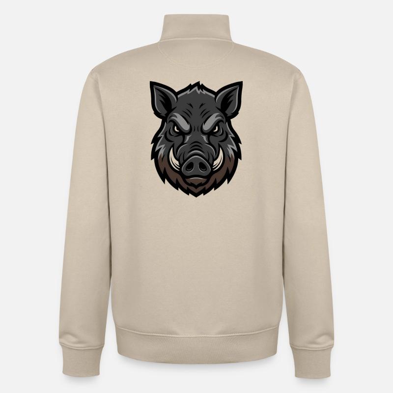 mascotte tête de sanglier, agressive - Sweat zippé unisexe en coton bio Stanley/Stella - beige crème
