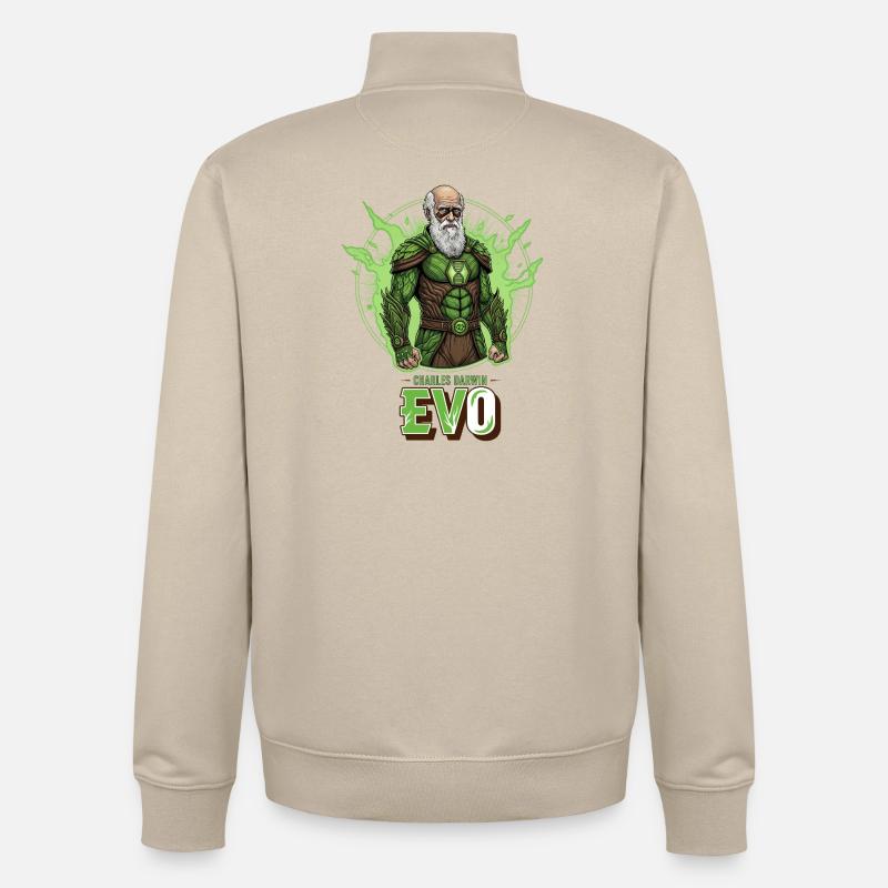 Évo Darwin Vert Héros - Sweat zippé unisexe en coton bio Stanley/Stella - beige crème