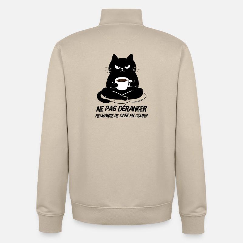 Black Cat Kaffeenachfüllung läuft - Unisex Organic Zip Sweatshirt von Stanley/Stella - Cremebeige