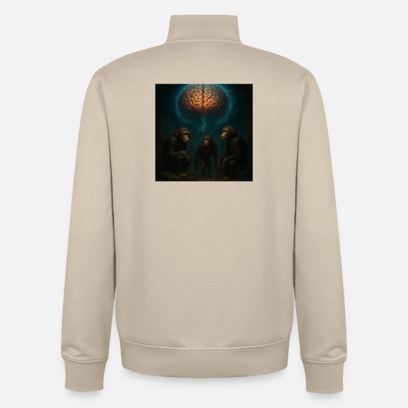 Brainlight : Trois singes dans un rêve - Sweat zippé unisexe en coton bio Stanley/Stella - beige crème