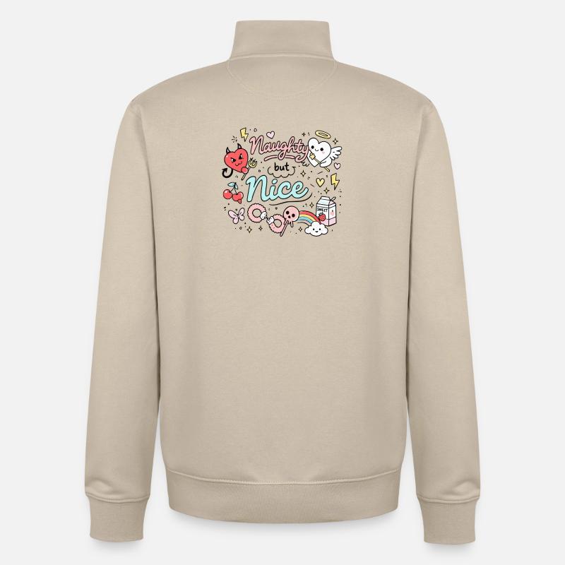 Naughty But Nice Freches Doodle Statement - Unisex Organic Zip Sweatshirt von Stanley/Stella - Cremebeige