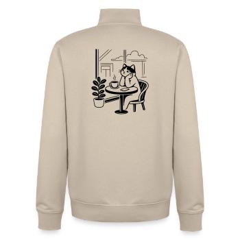 Thoughtful Cat Cafe - Unisex Organic Zip Sweatshirt by Stanley/Stella - desert dust - Back - AI Model Male 185 dark (185cm)