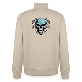 Night Bone Skull with Bat Shadow - Unisex Organic Zip Sweatshirt by Stanley/Stella - desert dust - Back - AI Model Male 185 dark (185cm)