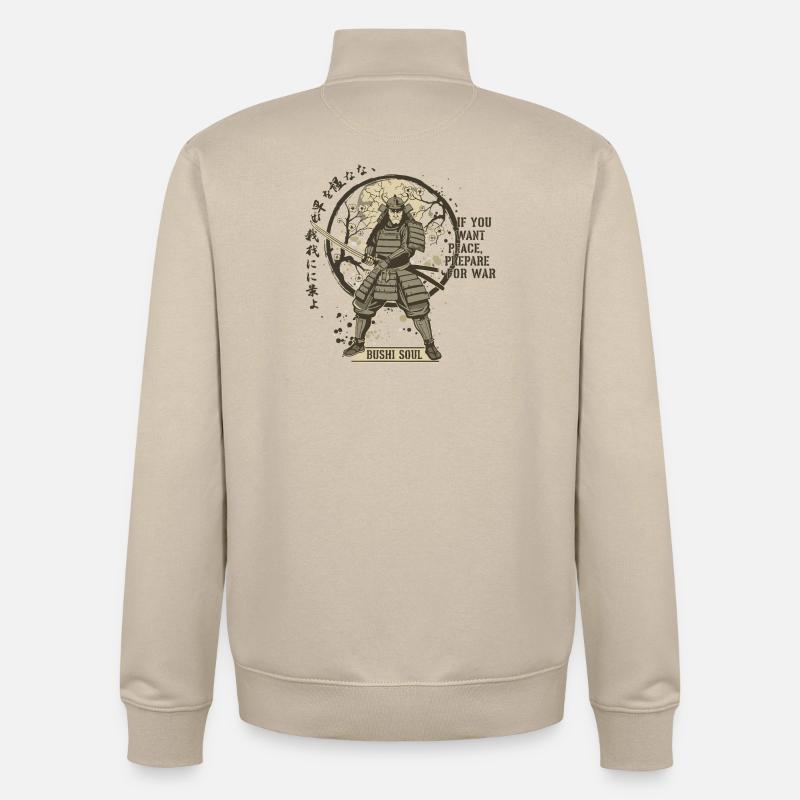 Bushi Seele Samurai in Blüten - Unisex Organic Zip Sweatshirt von Stanley/Stella - Cremebeige