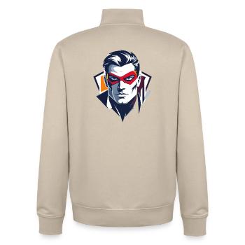 Hero Portrait Red Mask Comic Superhero Character - Unisex Organic Zip Sweatshirt by Stanley/Stella - desert dust - Back - AI Model Male 185 dark (185cm)